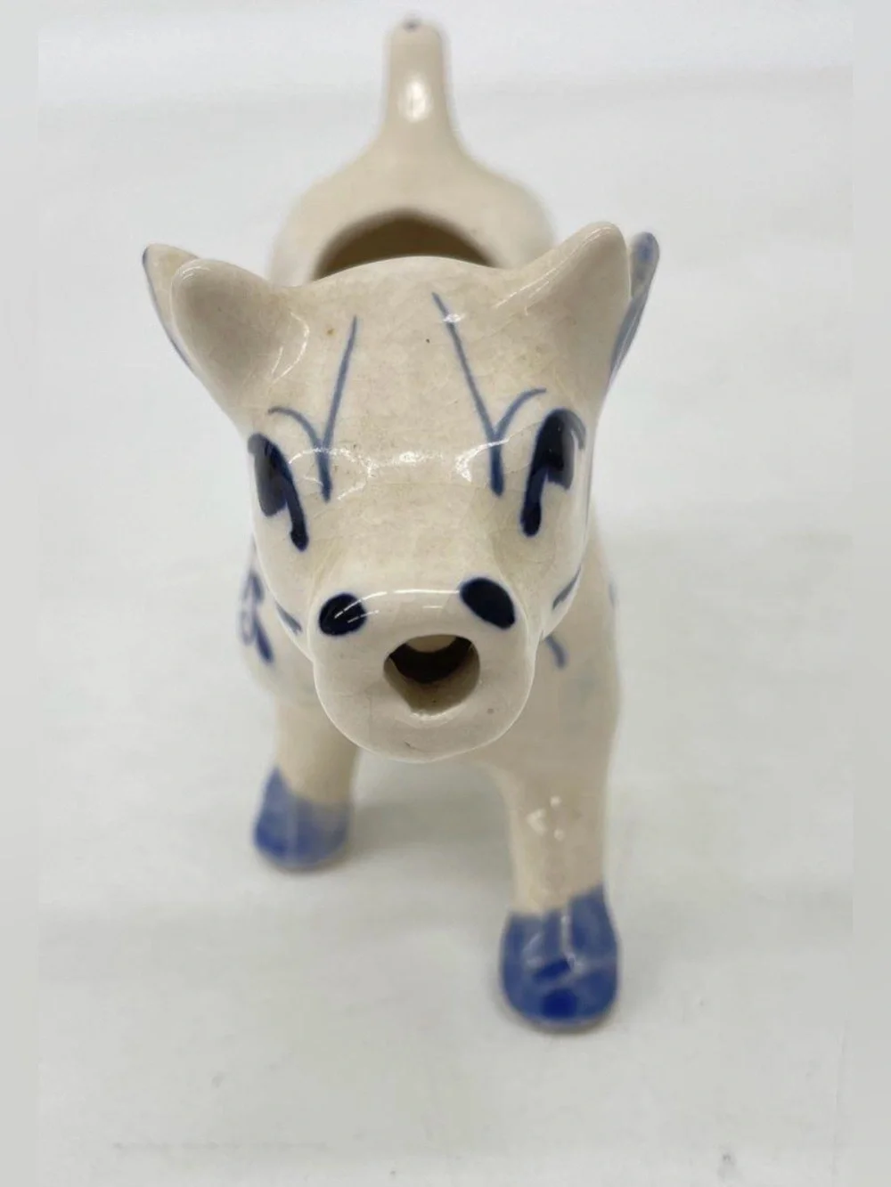 Vintage Hand-Painted Blue & White Ceramic Cow Creamer 🐄